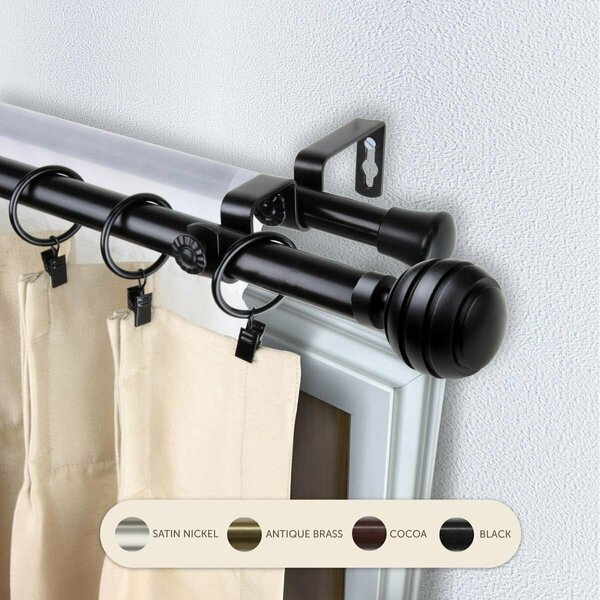 Kd Encimera 0.8125 in. Louise Double Curtain Rod with 28 to 48 in. Extension, Black KD3731314